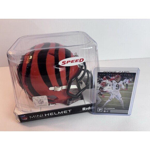 Cincinnati Bengals Speed QB Mini Helmet Riddell & Joe Burrow Rookie Card NFL - Picture 1 of 6